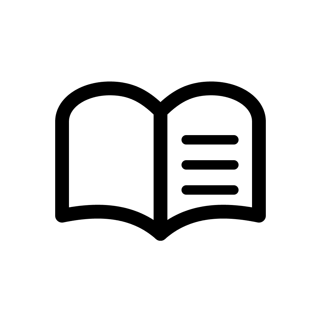 Family Folio app icon, a black open book on white.