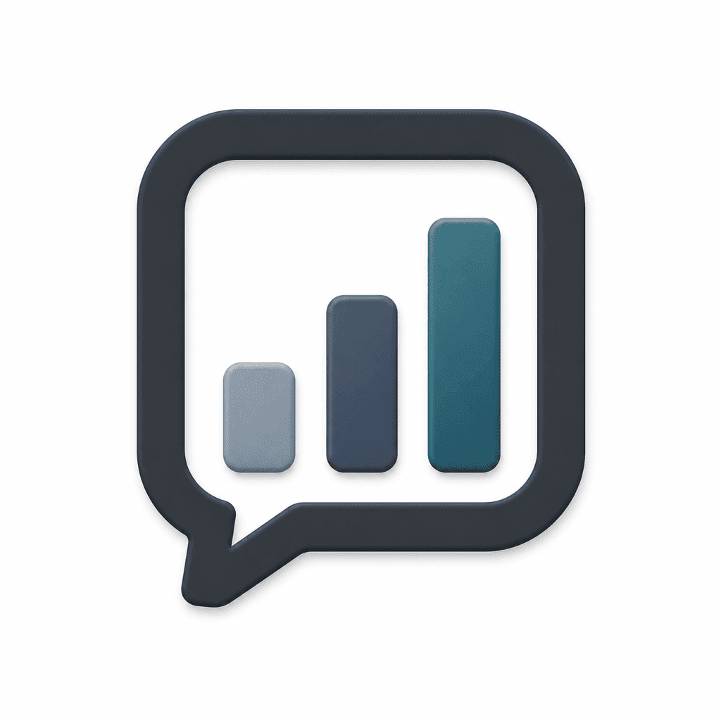 Messages Analytics app icon, a speech bubble containing three rising analytics bars.